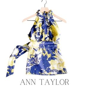 Ann Taylor Green & Blue Boho Floral Silk Blouse 0